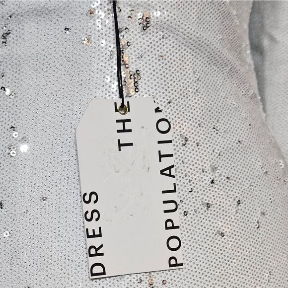 Dress the‎ Population Emilia Sequin Long-sleeve Ruched Dress Size Large  NWT - Picture 9 of 11